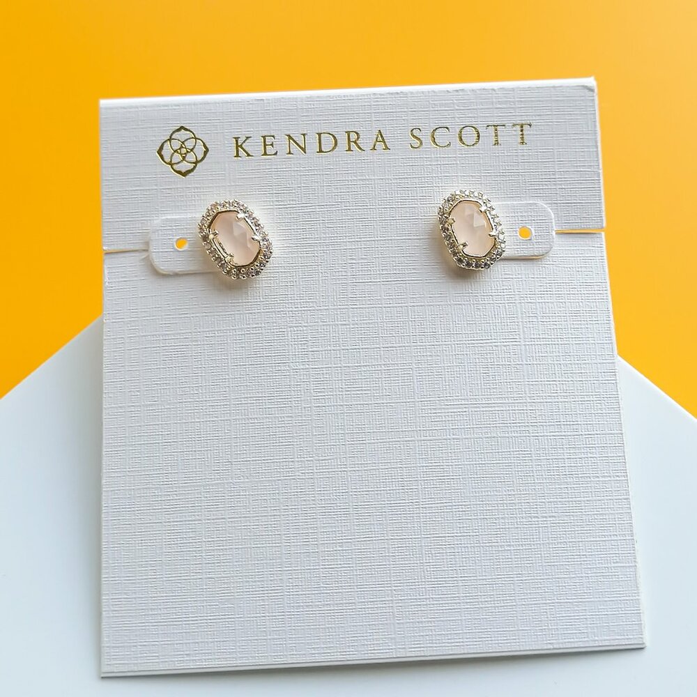 Cade Gold Rose Quartz Stud Earrings by Kendra Scott
